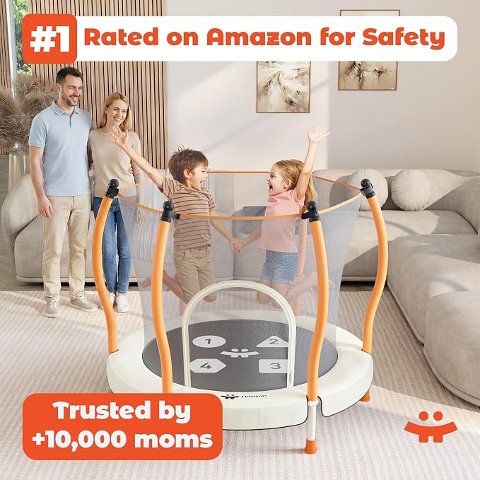 Happin® 55’’ Trampoline for Kids with Safety Enclosure, Indoor & Outdoor Toddler Trampoline, Ultra Safe Design with Multi Activity Accessories, Perfect Toddler Gift for Boys & Girls Ages 1–8
