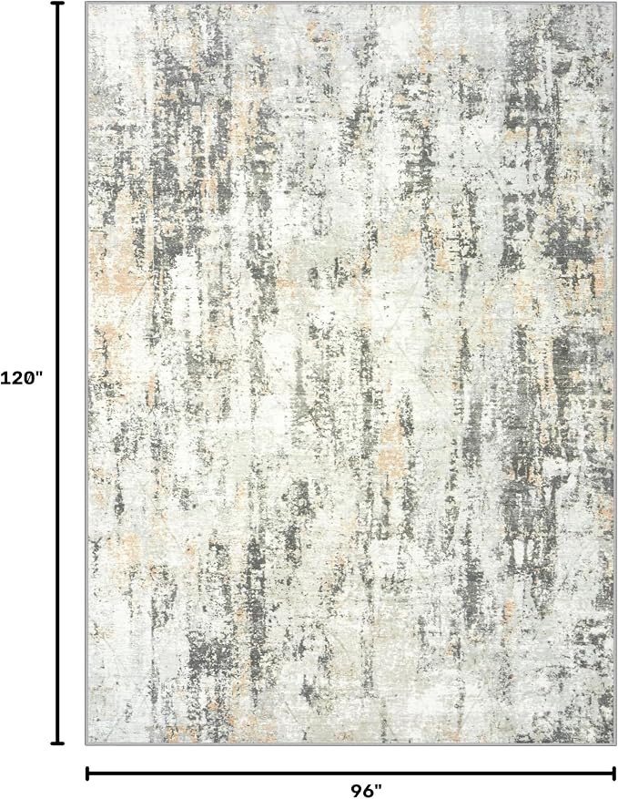 8x10 Area Rugs Washable Rug: Modern Abstract Living Room Rug Soft Anti-Skid Thin Carpet Indoor Floor Non-Shedding Carpets for Bedroom Dining Room Farmhouse Nursery Home Office Grey Brown