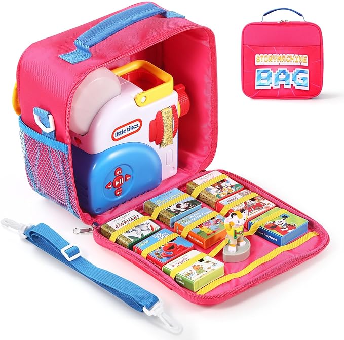 Handle Bag Carrying Case Compatible for Little Tikes Story Dream Machine Books Starter Set Storage Bag Accessories for Little Tikes Storybook Audio Play Collection Bag with Strap (Pink)