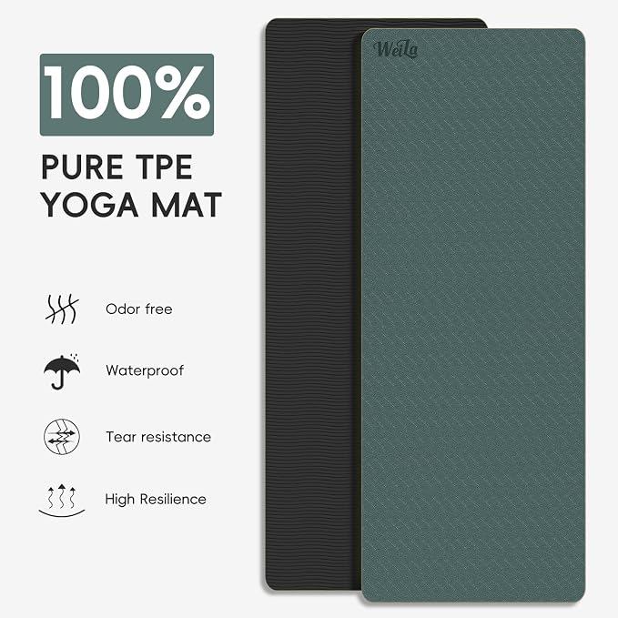 WEILA Extra Thick 10mm Yoga Mat - Non-Slip TPE Fitness Mat for Yoga, Pilates & Workout, 76"x28" Large Dual-Color with Carry Strap for Travel, Gym, Home