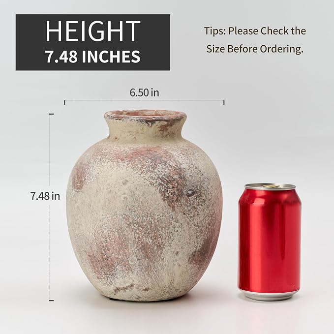 SIDUCAL Ceramic Decorative Flower Vase | 7.48 Inch Pottery Rustic Farmhouse Boho Vase for Home Decor, Table, Living Room, Bathroom, Coffee Desk, Shelf, Mantel Decoration, Wedding, Terra