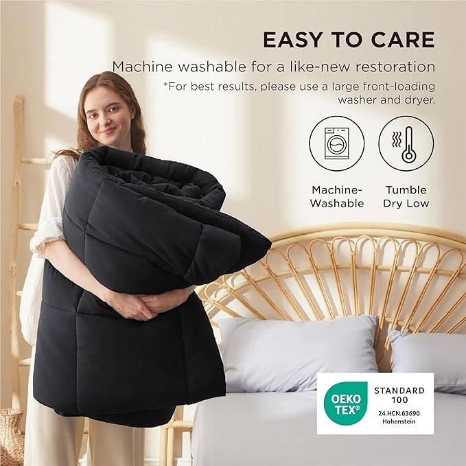 Bedsure Comforter Duvet Insert - Quilted Comforters Queen Size, All Season Duvet, GentleSoft Down Alternative Bedding, with 8 Tabs, Gifts for Women/Men, Black, Queen 88 x 88 Inches