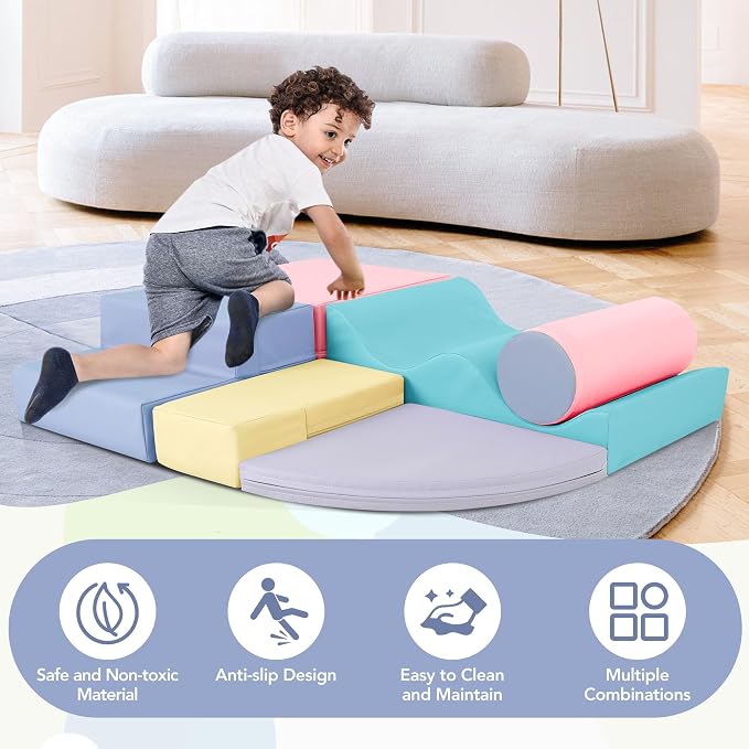 Merax Climbing Toys for Toddlers, Soft Climb and Crawl Playset Indoor Baby Soft Foam Blocks for Climbing, Crawling, 6-Piece