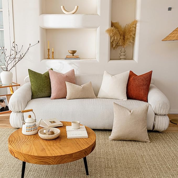 a moment Fall Decorative Throw Pillow Covers Pack of 2,20x20 Inch Rust | Twill Chenille Cushion Covers for Sofa Living Room Couch Bed
