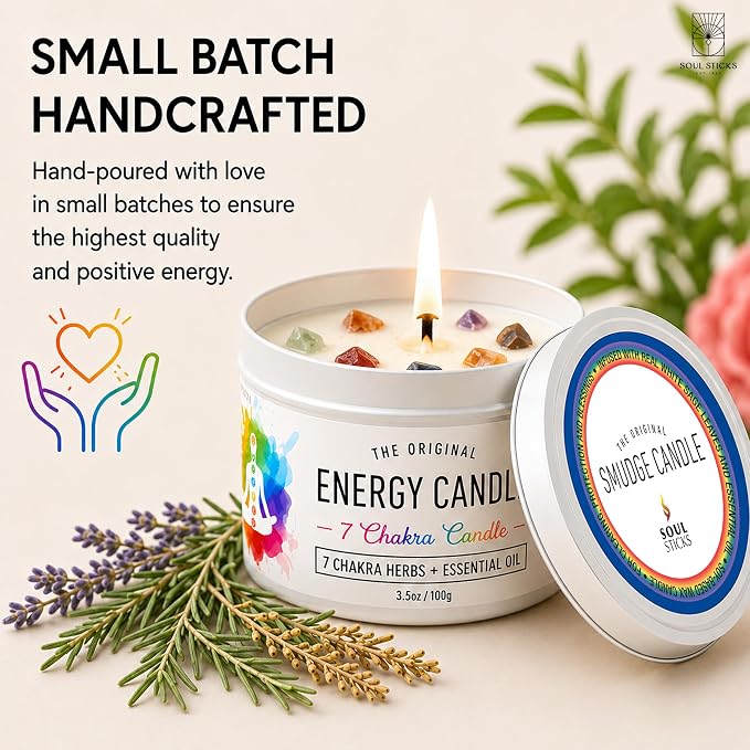 SOUL STICKS Smudge Candle for Cleansing House, Meditation, Chakra Healing, Aromatherapy | 3.5 Ounce Smudge Candle for Spiritual Cleansing (7 Chakras)