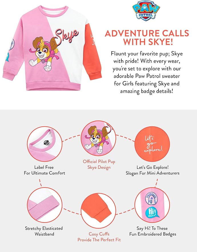 Paw Patrol Sweatshirt For Girls | Skye Sweater For Girls | Fun Kids Jumper | Official Merchandise