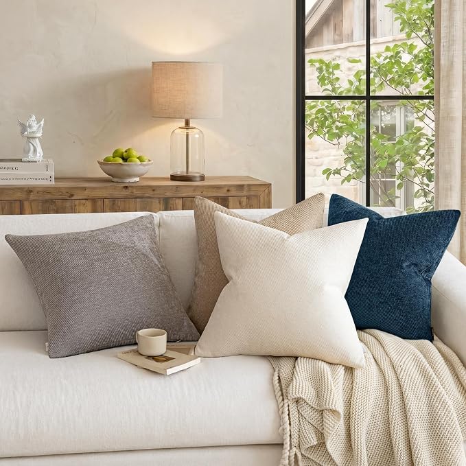 a moment Pack of 2 Decorative Throw Pillow Covers with Twill Cushion Covers for Sofa Living Room Couch Bed 12x20 Inch Blue