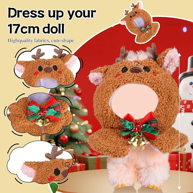 Clothes for Labubu Doll,6.7 Inch Doll Clothing Set - 2 Pieces of Handmade Clothes and Accessories for 17cm Plush Toys - Elk + Snowman Christmas Set