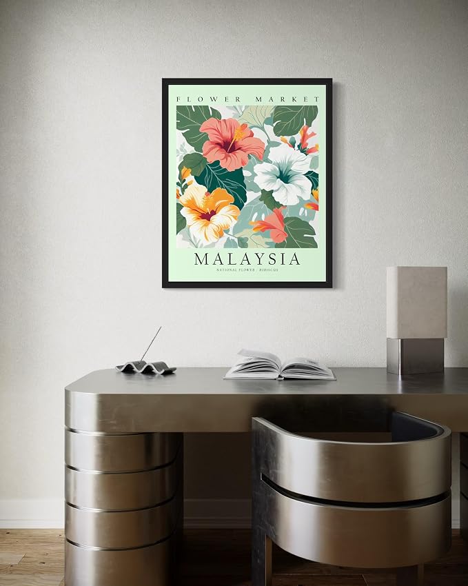 Malaysia Flower Market Art Print Poster, Wall Art Floral Painting Botanical Decor for Bedroom, Kitchen, Bathroom Livingroom Decoration 82B (Malaysia, 10"L x 8"W, Unframed)