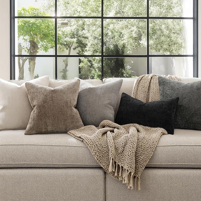 MIULEE Decorative Couch Throw Pillow Covers 16x16 Inch Neutral Beige 2 Pack | Modern Boho Accent, Soft Chenille Pillow Covers, Farmhouse Cushion Cases for Home Decor Bed Sofa Living Room