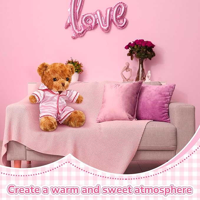 2 Pcs Bear Clothes Outfit Fit Most 12-16 Inch Stuffed Clothing Cute Plush Doll Clothes Plushy Bear Pajamas for Stuffed Make Your Own Plush Bears(Solid Style,Pink)
