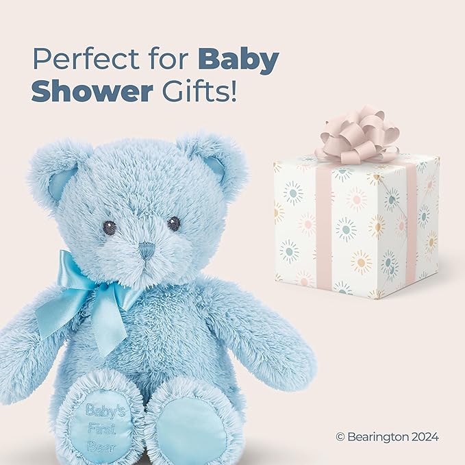 Bearington Baby's First Teddy Bear Plush, Blue, 12 Inch Blue Stuffed Animal - Teddy Bear Stuffed Animal