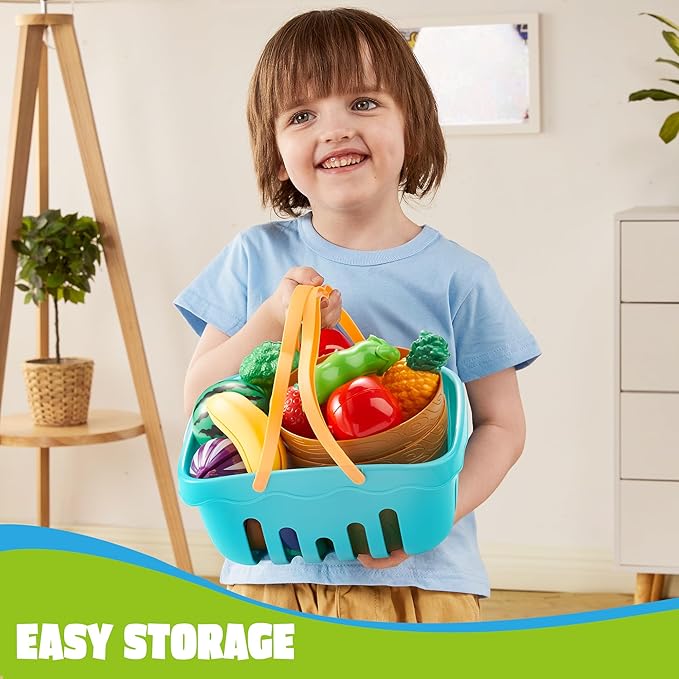 JOYIN Educational Toys Play Food Set for Toddlers, Cutting Food for Preschool Activities, Pretend Play Kitchen Accessories, Learning Toys, Color Sorting Set for Boys & Girls, Gifts for Christmas