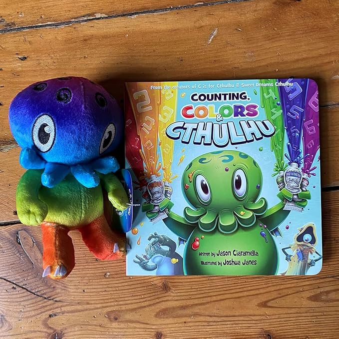 C is for Cthulhu Counting, Colors & Cthulhu Board Book & Rainbow Plush Bundle (Baby Plush, 6 inches)
