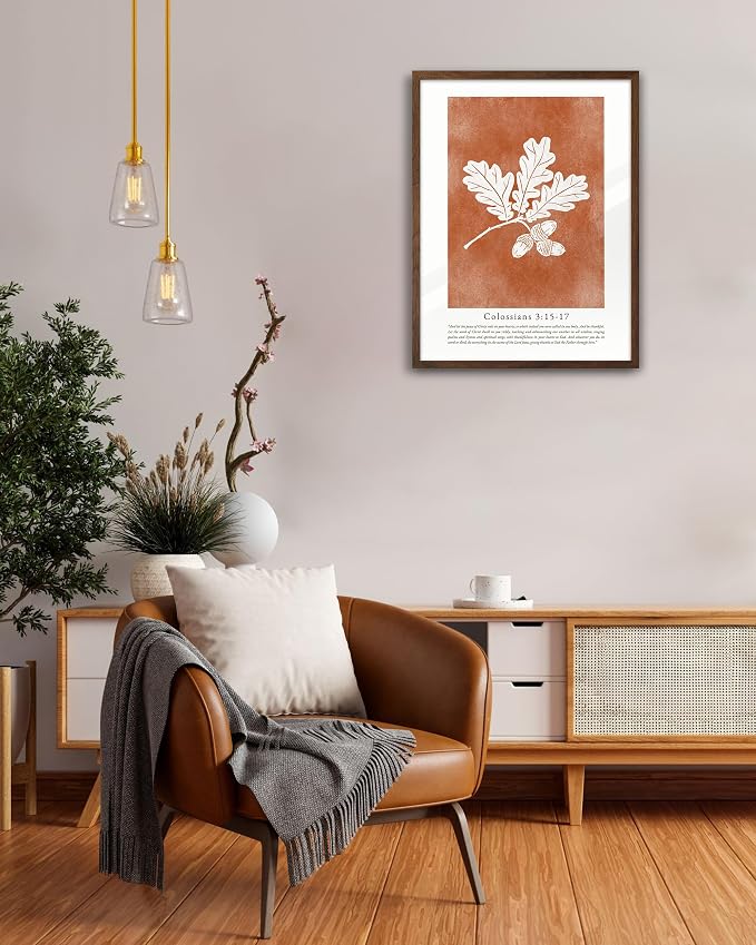EcoHest 12x16 in Colossians Scripture Fall Botanical Christian Wall Art | Walnut Color Solid Oak Frame， Canvas Wall Art, Burnt Orange Bible Verse Decor for Bedroom, Living Room, Office, Church, 1Pack