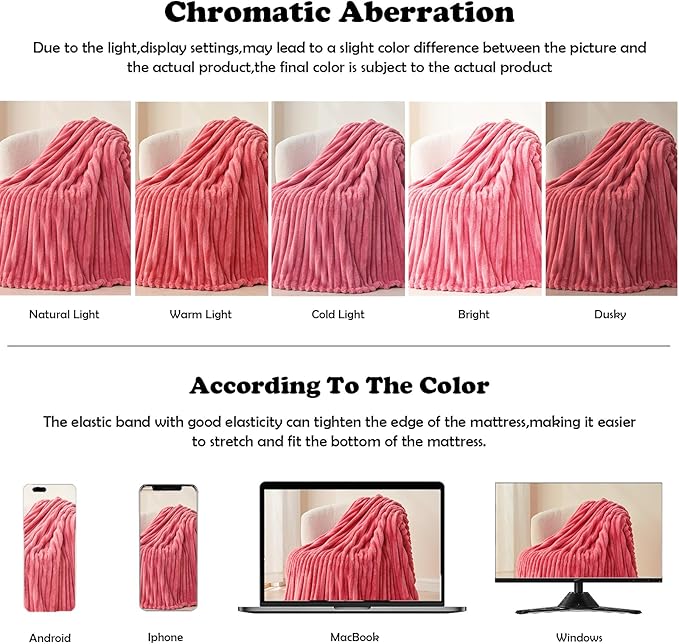 NEWCOSPLAY Super Soft Queen Blanket Coral Pink Premium Silky Flannel Fleece 3D Ribbed Jacquard Lightweight Bed Blanket All Season Use (Coral Pink Ribbed, Queen(90"x90"))