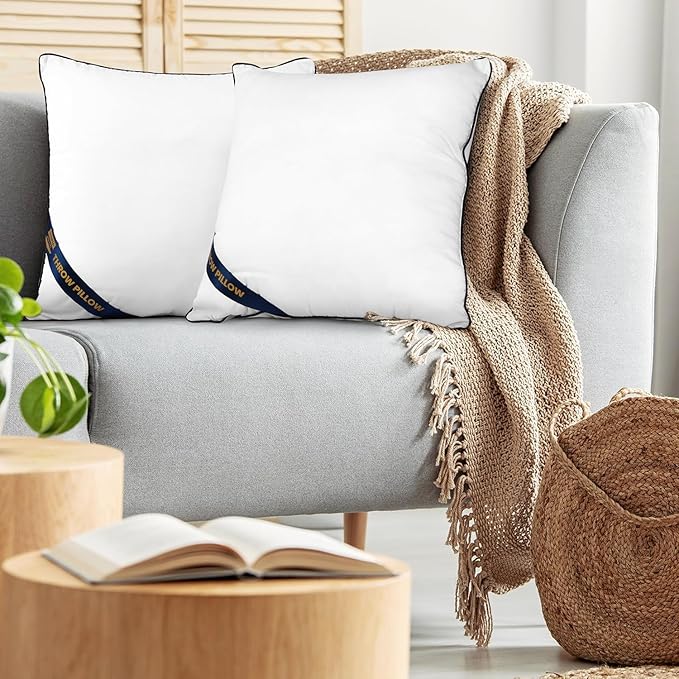 Utopia Bedding 16x16 Throw Pillow Inserts, Decorative Pillows, Pack of 2 | Piping Throw Pillows, Plush & Supportive, Aesthetic Cushion Sham Stuffer for Sofa, Office, Couch & Bed, Set of 2, White