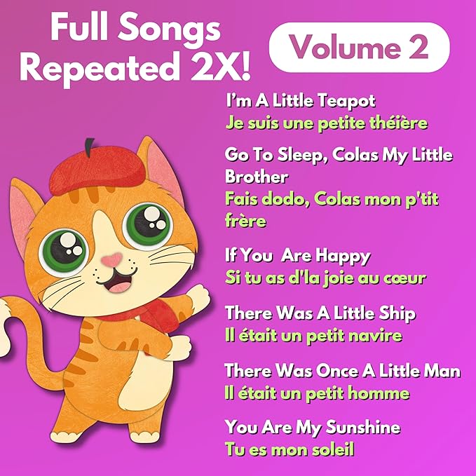 French Books for Kids Vol. 2: Musical French Baby Book Learning Toys w/ English, Lulu Learns French, Bilingual Language Interactive Toy for Toddlers, Babies, Boys, Girls & Children