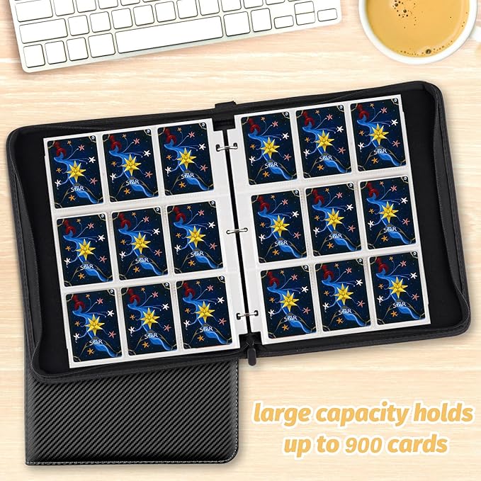 GERMUN Trading Card Binder, 900 Pockets Card Binder, 9-Pocket Sided Pocket Sports Card Binder, Premium Card Binders Compatible with MTG, TCG, Baseball Cards(Carbon Black)