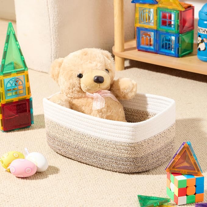 MiniArk Small Storage Baskets for Organizing | Closet Organizer Bins | Shelf Toy Basket | Woven Rope Baskets | Cube Decorative Box | Shallow Basket |11.5x7.5x4.7”| 3 Packs Gradient Brown