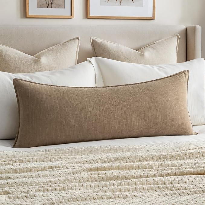 MIULEE Decorative Linen Lumbar Pillow Cover 14x36 Inch Khaki | Fall Autumn Boho FarmhouseCouch Long Throw Pillow for Bed, Pack of 1 Accent Modern Pillowcase, Sofa Livingroom Home Decor