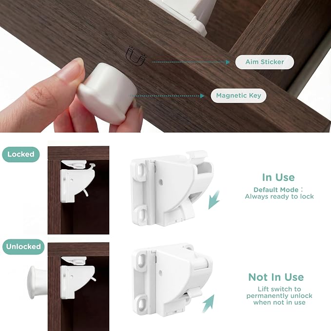 16 Pack Cabinet Locks Baby Proofing - SKYLA HOMES Children Proof Magnetic Cabinet Locks for Cupboard, Drawers, Adhesive Baby Proof Latches (16 Locks and 2 Keys)