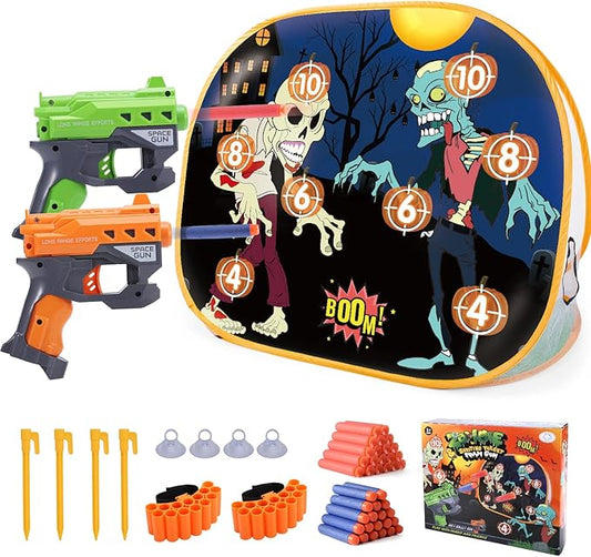 BananMelonBM Zombie Shooting Game Practice Target Toys Foam Blaster Sets，with 2 Foam Dart Blasters 40 Foam Darts，Halloween Indoor Activity Game for Kids，Compatible with Nerf Guns