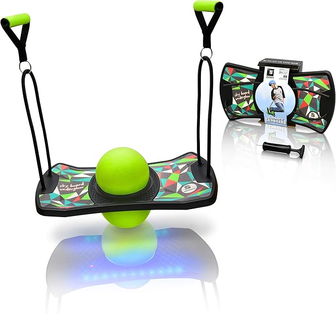 slackers LED Sky Board - Fun Pogo Jumper Board with Motion Activated LED Lights - Built In Side Grip Handles for Added Tricks and Fun - Great at Building Balance and Agility while Playing