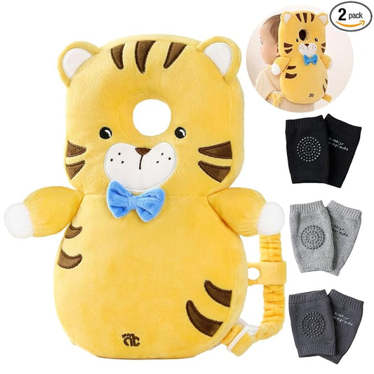 Feidoog Baby Head Protector Cushion Backpack with 3 Knee Pads for Walking & Crawling,Tiger
