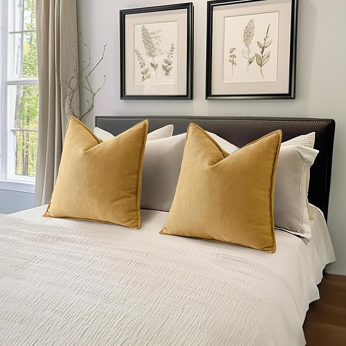 MIULEE Pack of 2 Gold Decorative Chenille Pillow Covers 16x16 Inch | Soft Couch Throw Pillows,Farmhouse Cushion Covers with Elegant Design for Sofa,Bedroom,Living Room,Spring Home Decor
