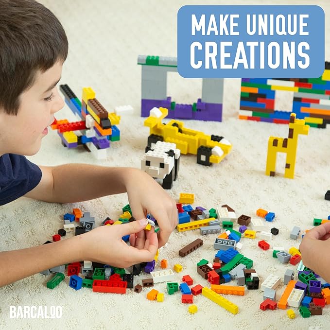 Barcaloo 1000 Piece Building Bricks Play Set, 10 Classic Colors Bulk Building Blocks, Generic Brick Building Parts, for Boys and Girls, Assorted Tub Classic Colors