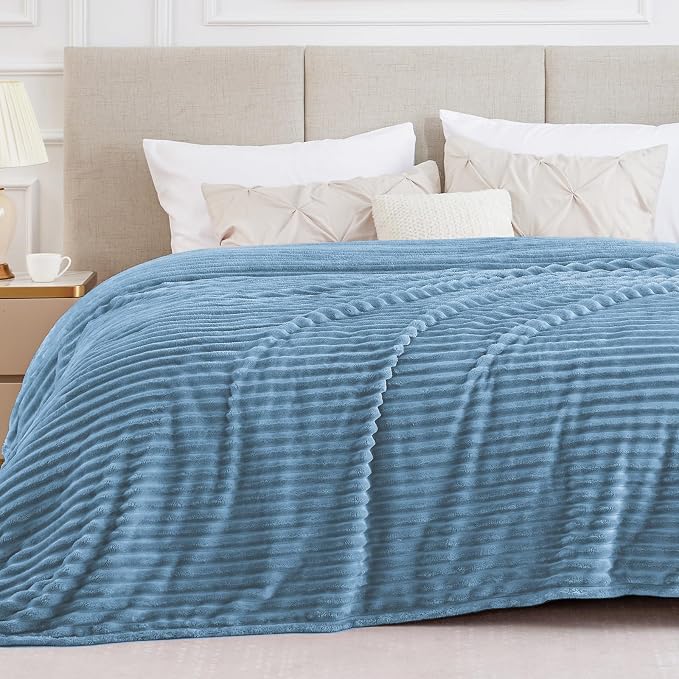 BEDELITE Ribbed Full Size Blanket for Bed, Blue, 84"x90" | Ultra-Soft Plush Fleece, Warm Yet Lightweight, Ribbed Texture, Home Decor, Machine Washable, Giftable, All-Season Use