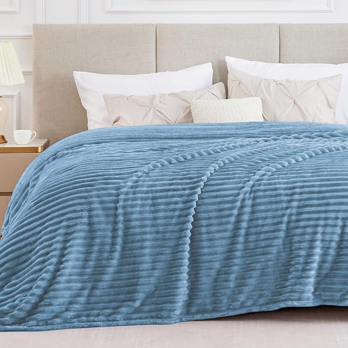BEDELITE Ribbe Blankets Queen Size for Bed, Blue, 90"x90" | Ultra-Soft Plush Fleece, Warm Yet Lightweight, Ribbed Texture, Home Decor, Machine Washable, Giftable, All-Season Use