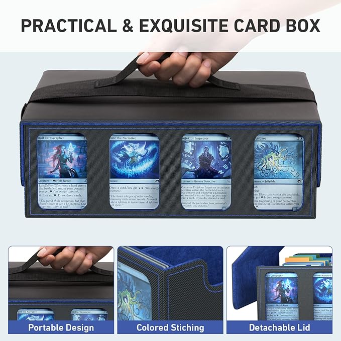 4-Row Trading Card Storage Box, Bulk Cards Case for 3200+ Mtg tcg Magic Playing Game Card Organizer, Commander Deck Box with 4 Supports & 24 Dividers & Strap