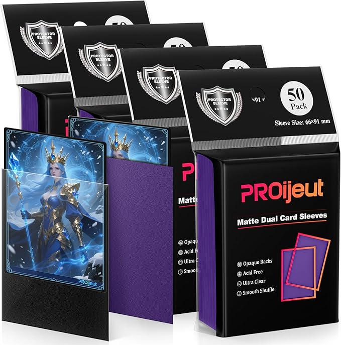 200 Pack Card Sleeves, Matte Dual Trading Card Sleeves with Opaque Back & Smooth Shuffle, Tear Resistant Card Protectors for MTG, TCG and Game Cards (Metallic Purple)