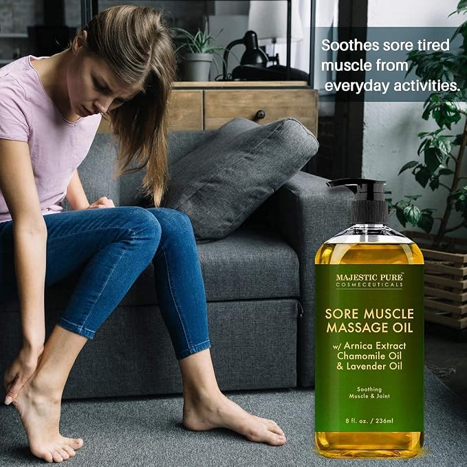 Majestic Pure Sore Muscle Massage Oil, Lavender Massage Oil & Frankincense Massage Oil Bundle – 8 fl oz Each
