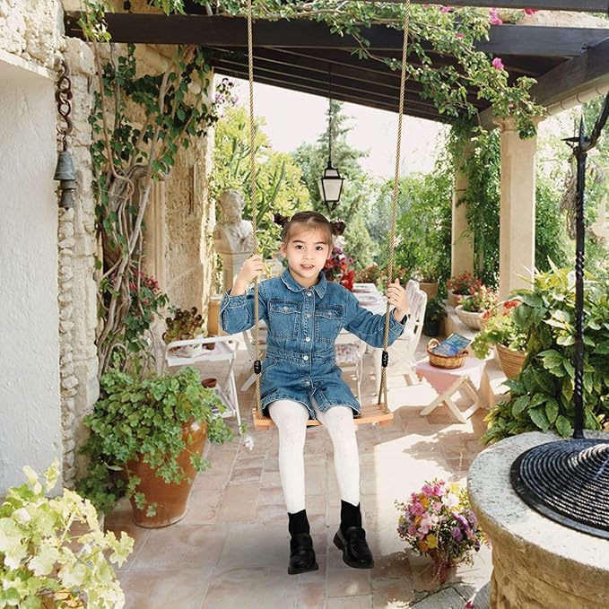 Wooden Tree Swings Tree Swing for Adults Children Kid's Wood Swing Seat with Adjustable Rope 220lbs Load Wooden Swing Set for Indoor Outdoor