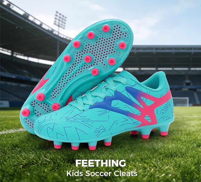 Kids Soccer Cleats Firm Ground - Lightweight Breathable Football Shoes for Boys Girls Youth Outdoor Training on Natural Grass