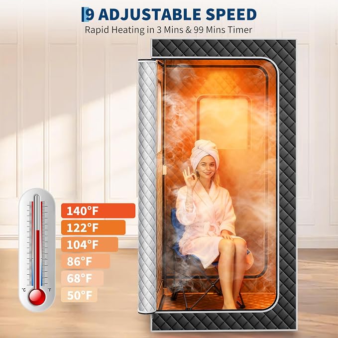 Portable Sauna Box for Home, Personal Sauna Tent for Relaxation, Indoor Steam Sauna Room with 4L/1500W Steamer,Easy Setup Quick Heat-Up Foldable Sauna for Home Spa（Grey）