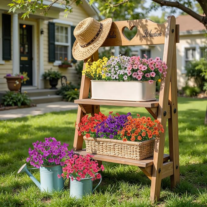 Alupssuc 24 Bundles Artificial Daisy Flowers UV Resistant for Outdoor Decor | Silk & Plastic, Spring Faux Plants Greenery, Bendable Stems, for Porch Patio Hanging Window Planter Yard Outside, 8 Colors