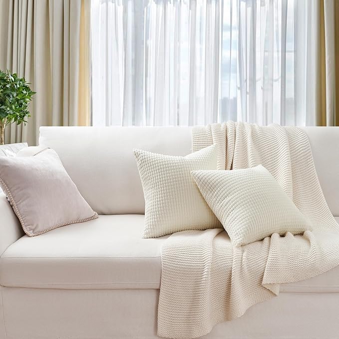 Topfinel 4 Packs Cream White Decorative Throw Pillow Covers 16x16 Inch for Living Room Couch Bed Sofa, Boho Western Farmhouse Home Decor, Soft Plush Corduroy Cute Square Beige Cushion Case 45x45 cm