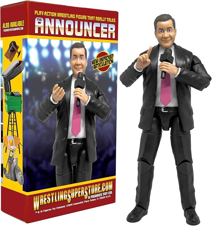 Figures Toy Company Ultimate Talking Wrestling Ring Announcer Action Figure with Deluxe Articulation for Wrestling Action Figures