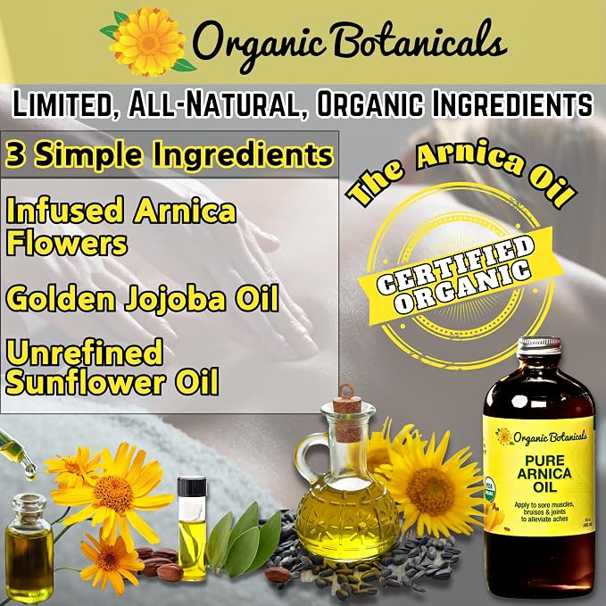 Arnica Oil - Pure Organic Muscle Discomfort Bottle - Arnica Montana Oil for Arthritis, Bruising & Swelling, Muscle, Joint Discomfort, and Sports Injuries, Arnica Massage Oil, 1 GAL
