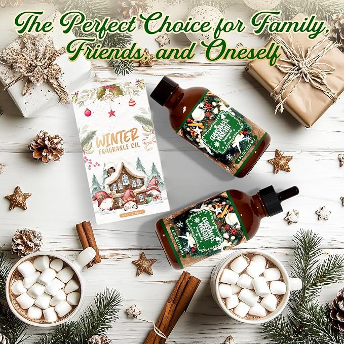 Christmas Wreath Fragrance Oil 4 Fl Oz, Undiluted Winter Essential Oil with Glass Dropper for Diffuser, Humidifier, House Cleaning,Spray,Soap Making,Candle Making,Yoga,Long Lasting Scents