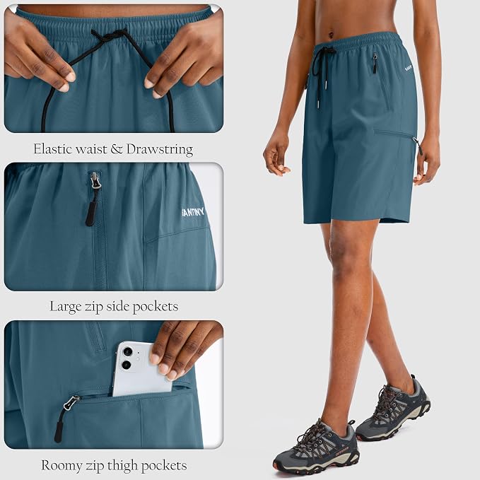 SANTINY Women's 5''/ 7''/9'' Hiking Cargo Shorts Quick Dry Lightweight Summer Shorts for Women Athletic Golf Zipper Pockets