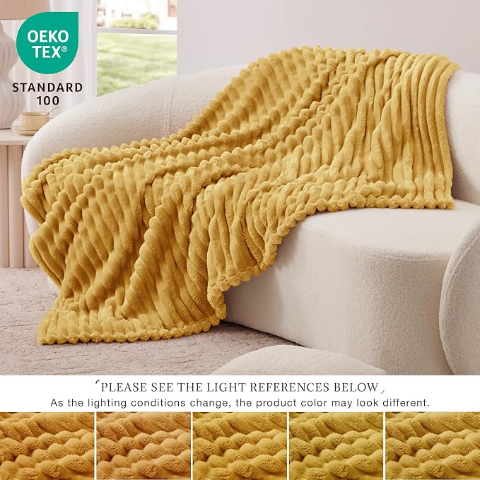 EXQ Home Gentle Soft Fleece Throw Blanket – Cozy Lightweight Blanket for Couch Bed – All-Season Warm Fuzzy Flannel Blanket for Women Mom Her – Gifts for Birthday(60"x80",Mustard Yellow)