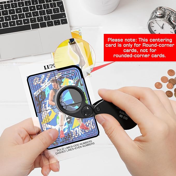 Luxiv Card Grading Centering Tool Kit, Card Center Tool with 30X Magnifying Implement, 2 Pcs Clean Cloth, Centering Guide Center Equipment (Rounded Corner)