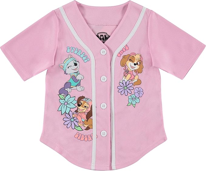 Nickelodeon Girls' Paw Patrol Girls Skye, Everest, Liberty Baseball Jersey Mesh Button Down Shirt