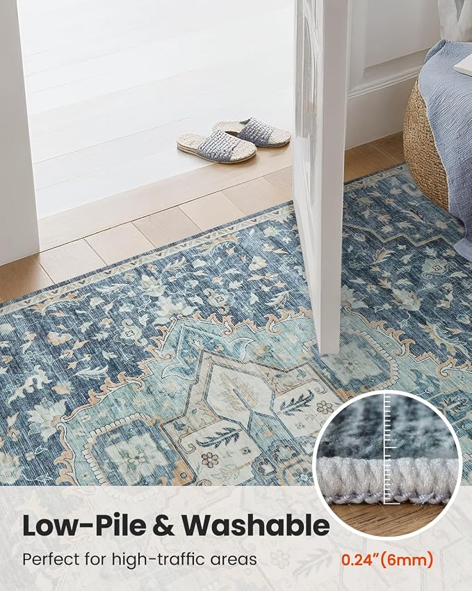 AMADA HOMEFURNISHING 5x7 Area Rugs, Washable Living Room Rug Low-Profile with Non-Slip Backing & Durable Edge Binding, Vintage 5x7 Rugs for Living Room, Bedroom, Dining Room