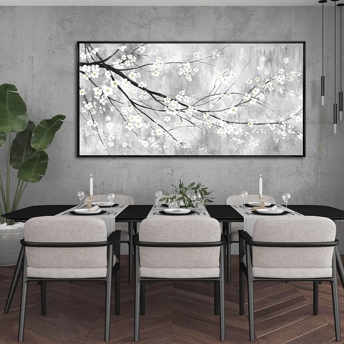Large Black Framed Minimalist Plum Blossom Wall Art Living Room 29x58 Inch